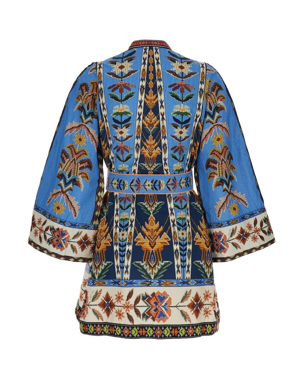 Farm Rio Blue Embroidered V-Neck Mini Dress