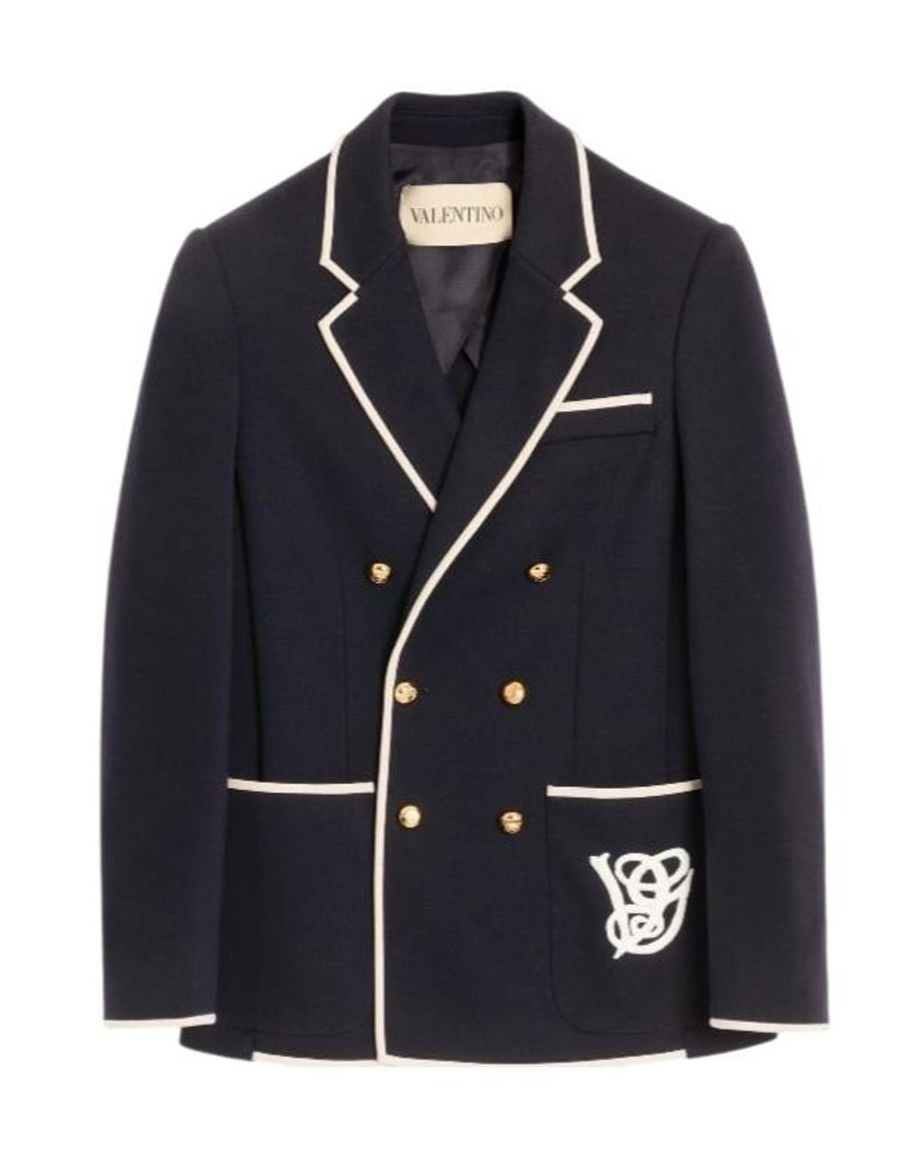 Valentino Blue Double-Breasted Wool Jacket With Vg Patch for men