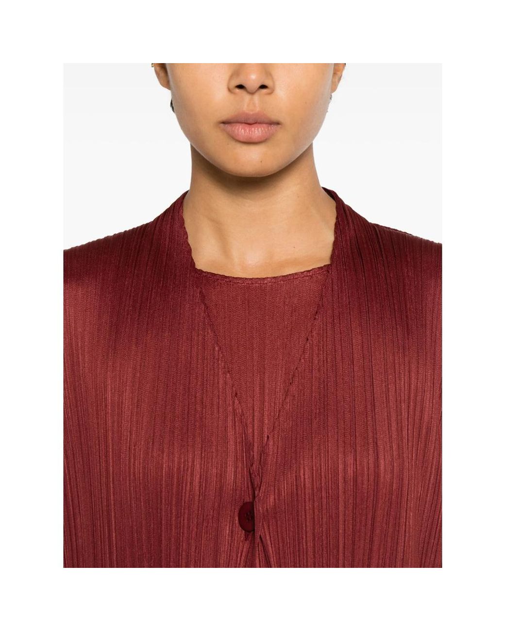 Pleats Please Issey Miyake Red Monthly Colors: October Pleated-Button Coat