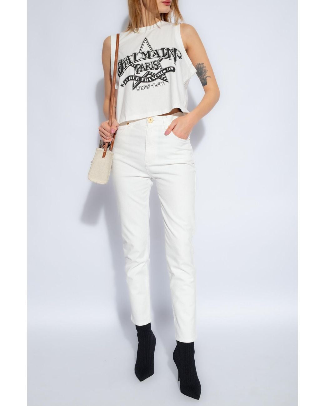 Balmain White High Waist Slim Fit Jeans