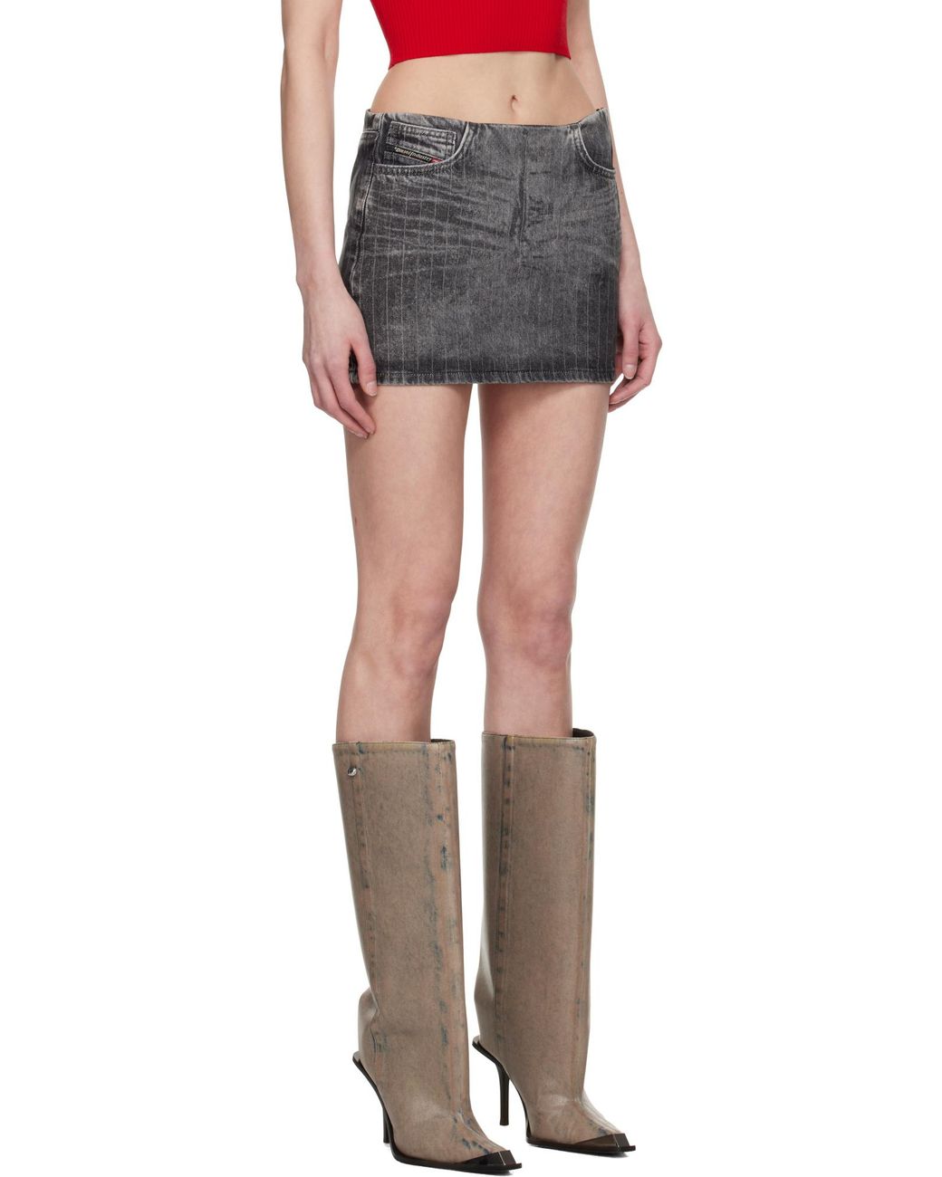 DIESEL Gray De-Pra-Mini-S3 Pinstripe Denim Mini Skirt