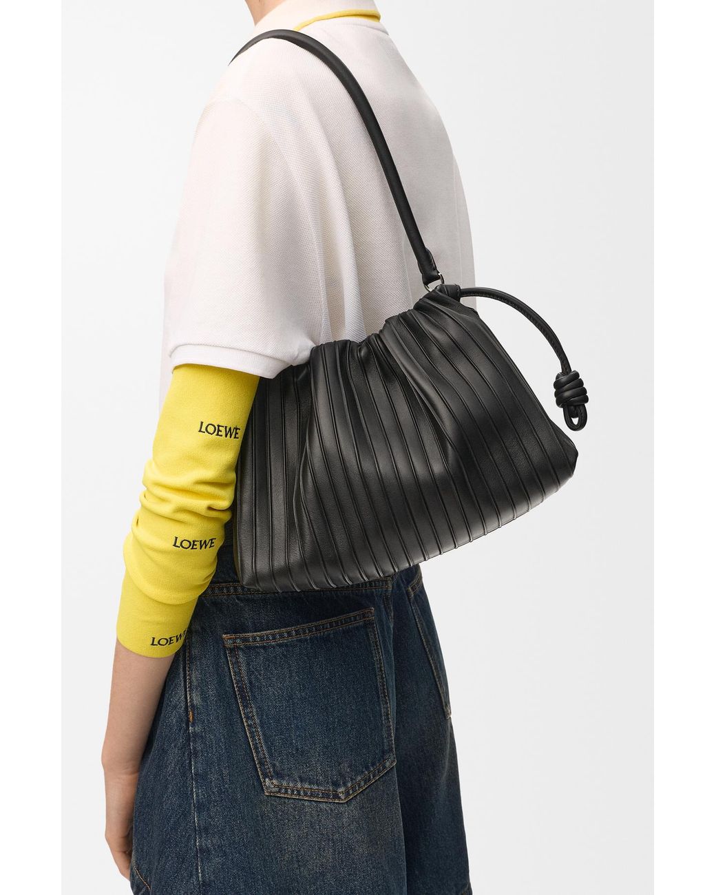 Loewe Black Medium Flamenco Pleats Purse