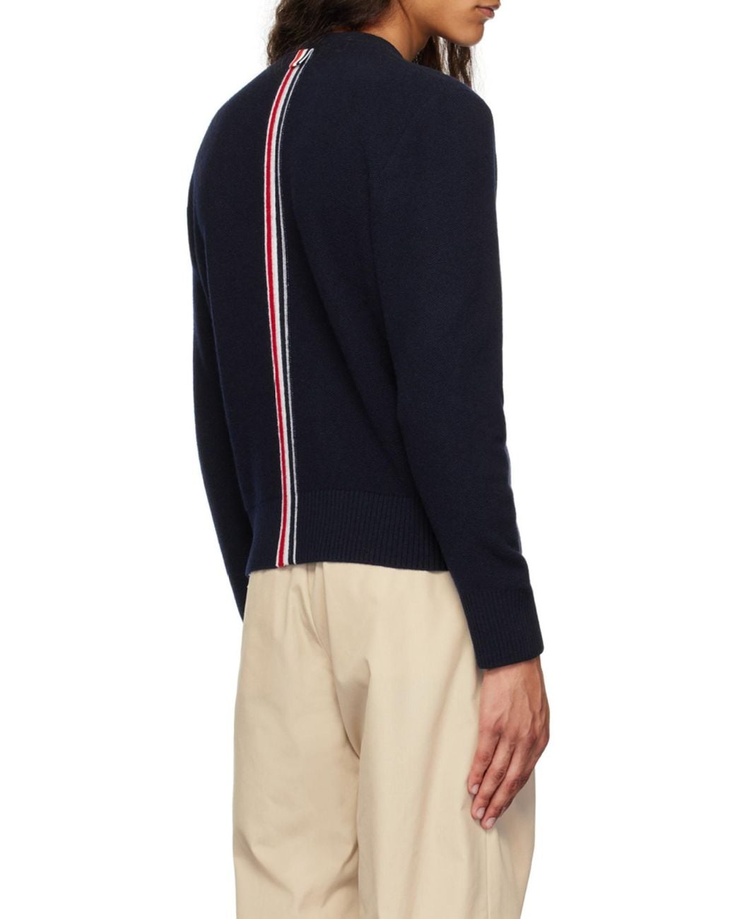 Thom Browne Blue Rwb Stripe V-Neck Knitted Cardigan for men