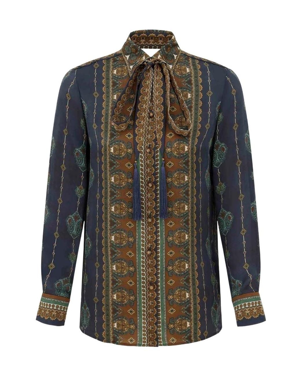 Zimmermann Green Ascent Satin Scarf Shirt