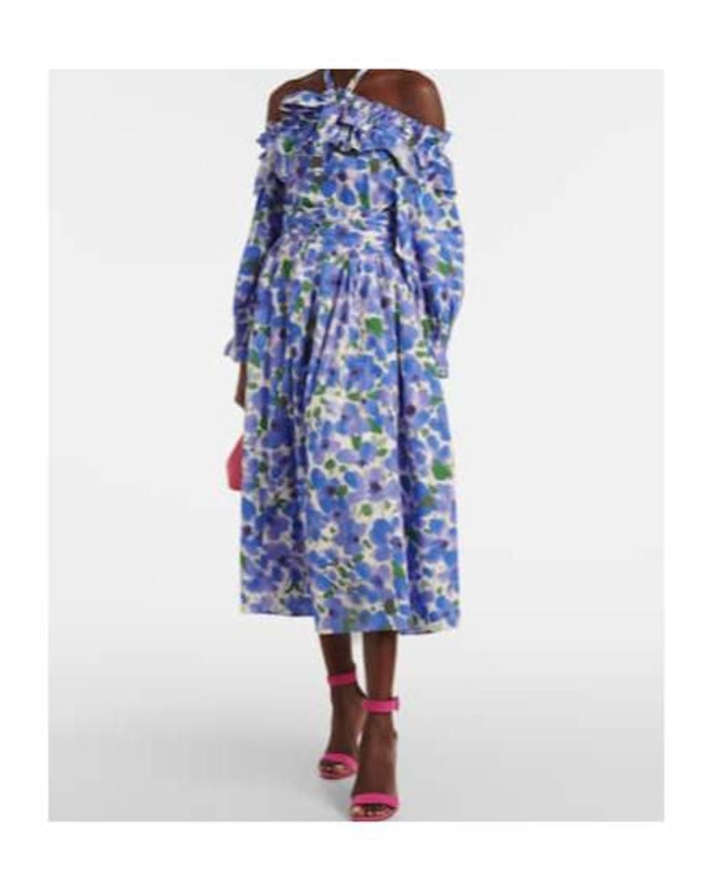 Carolina Herrera Blue Floral Off-Shoulder Cotton-Blend Top