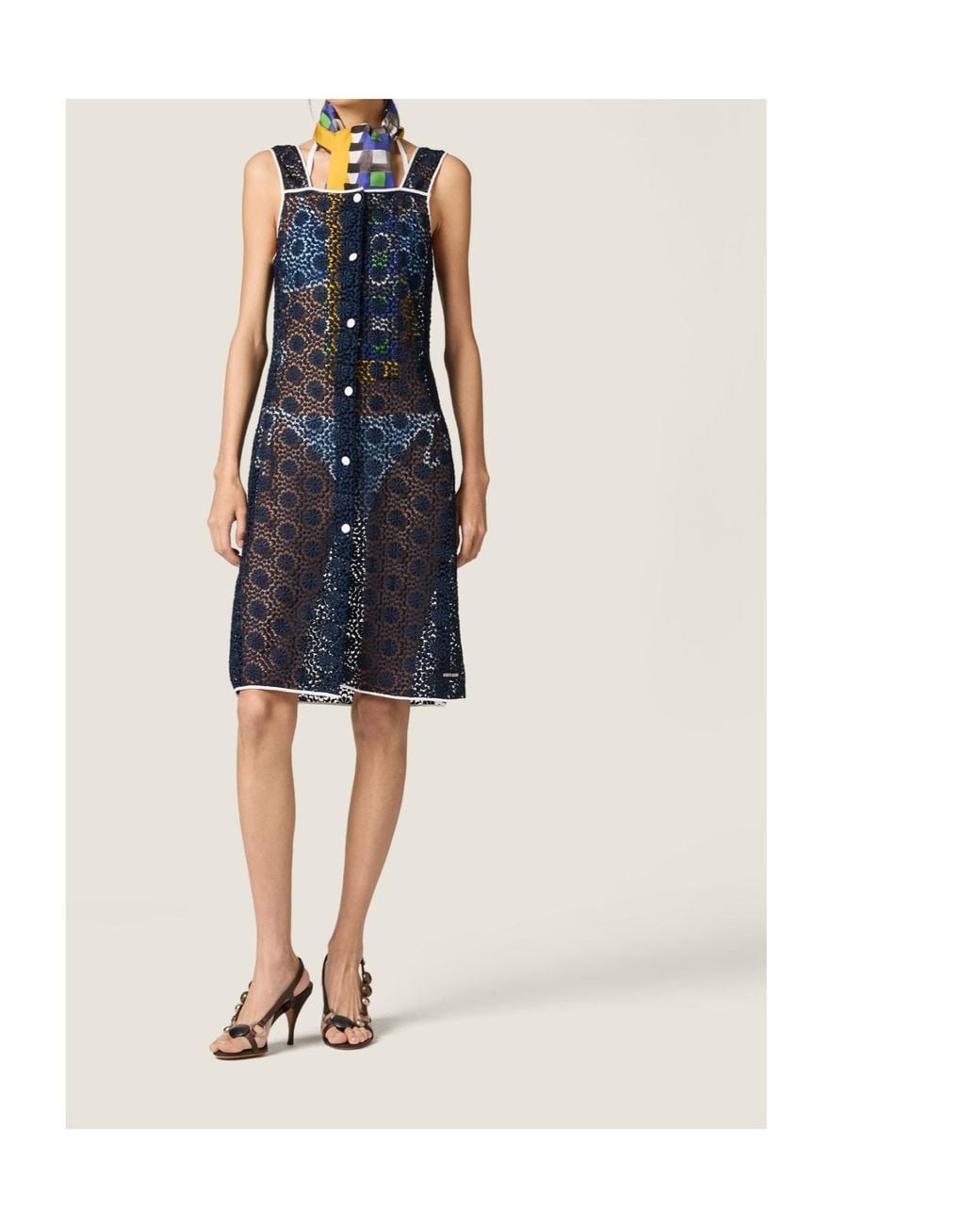 Miu Miu Blue Sleeveless Macramé Dress