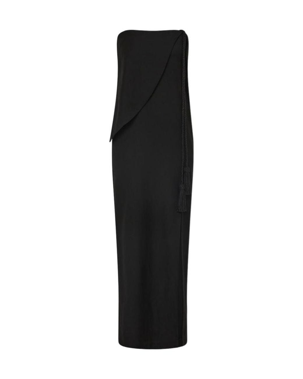 Posse Black Elspeth Belted Draped Wool-Twill Maxi Dress