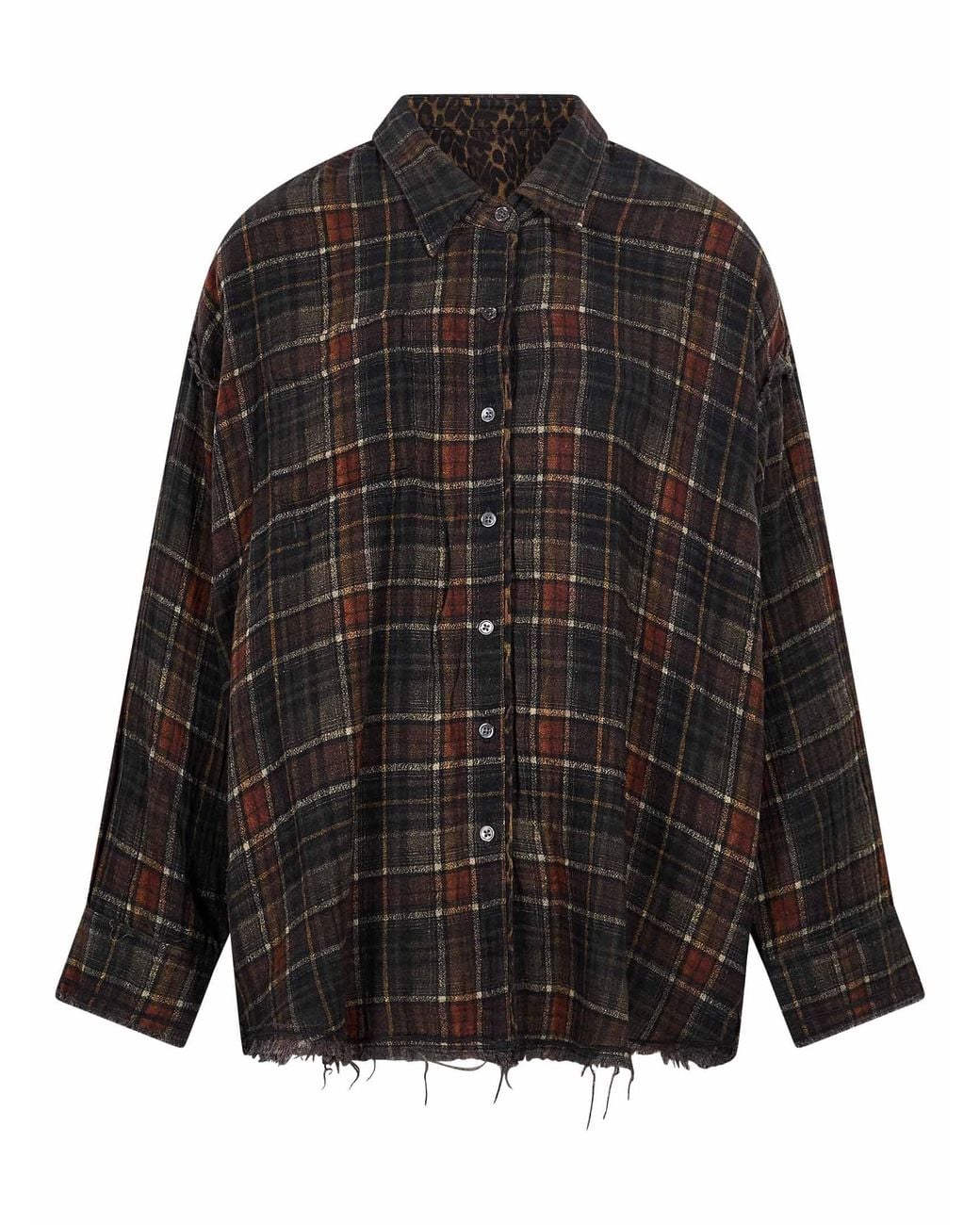 R13 Gray Checked Distressed Reversible Shirt