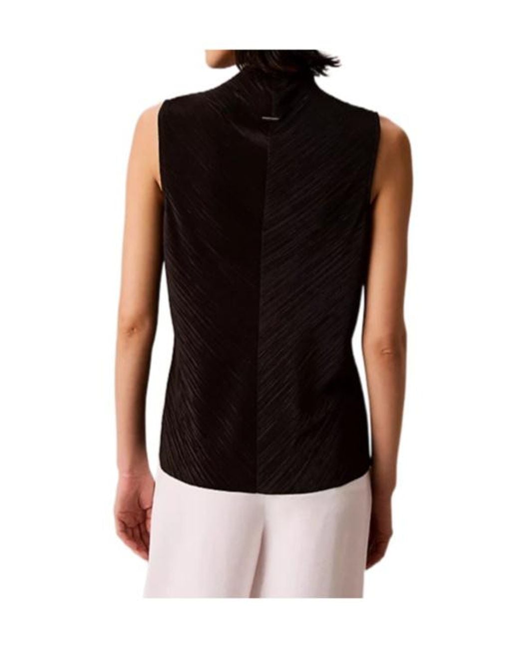 Calvin Klein Multicolor Plissé Mock Neck Sleeveless Top