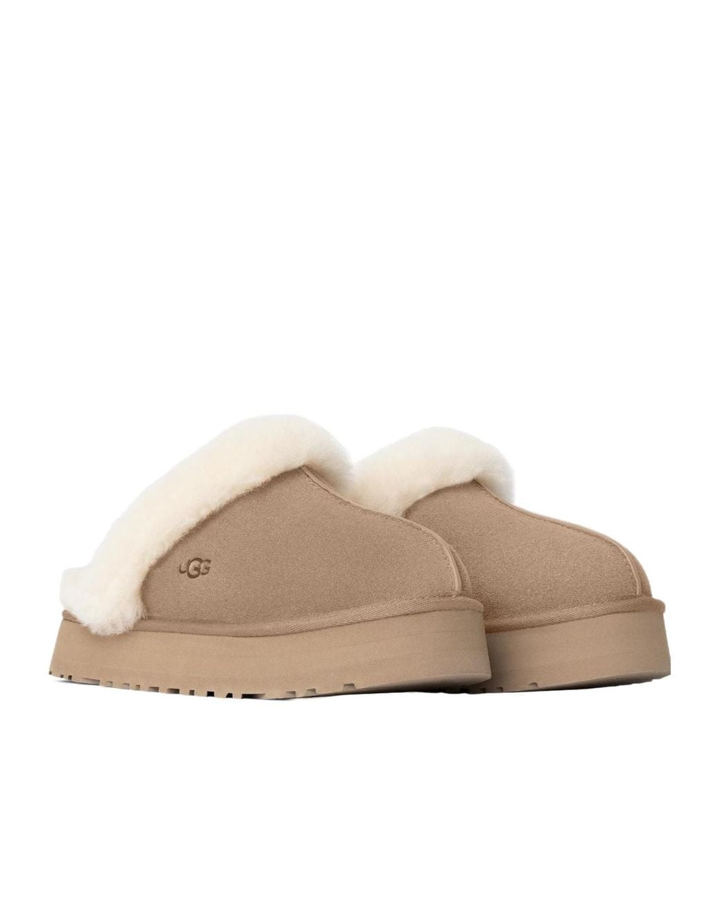Ugg Brown Disquette Shearling Trim Flat Mules
