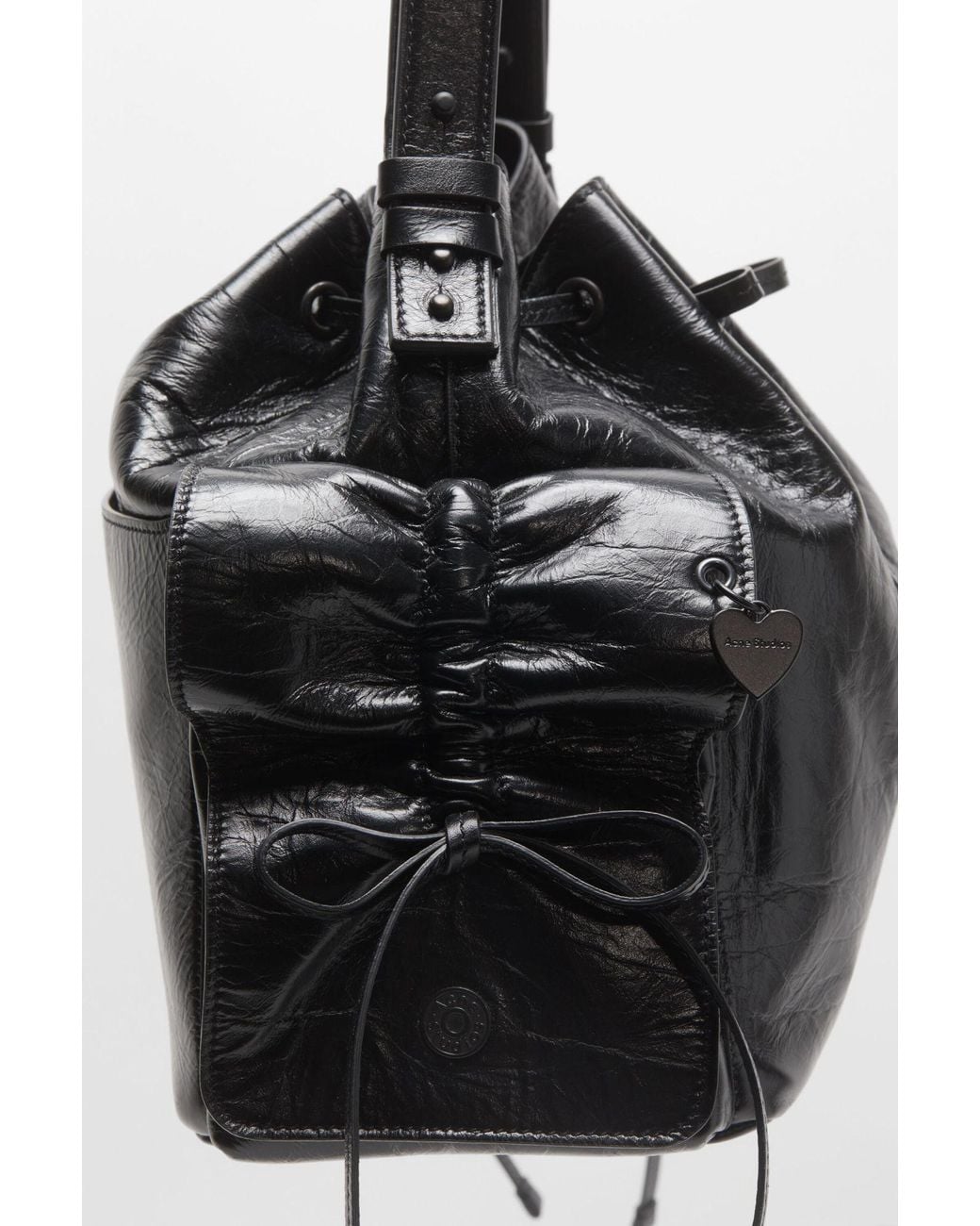 Acne Black Drawstring Ruffled Leather Shoulder Bag