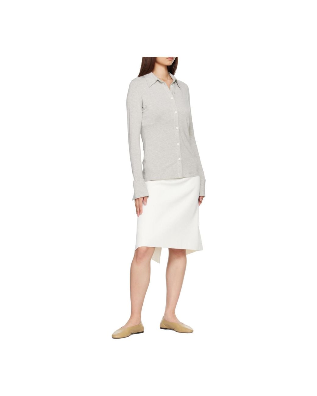 Totême White Buttoned-Back Midi Skirt
