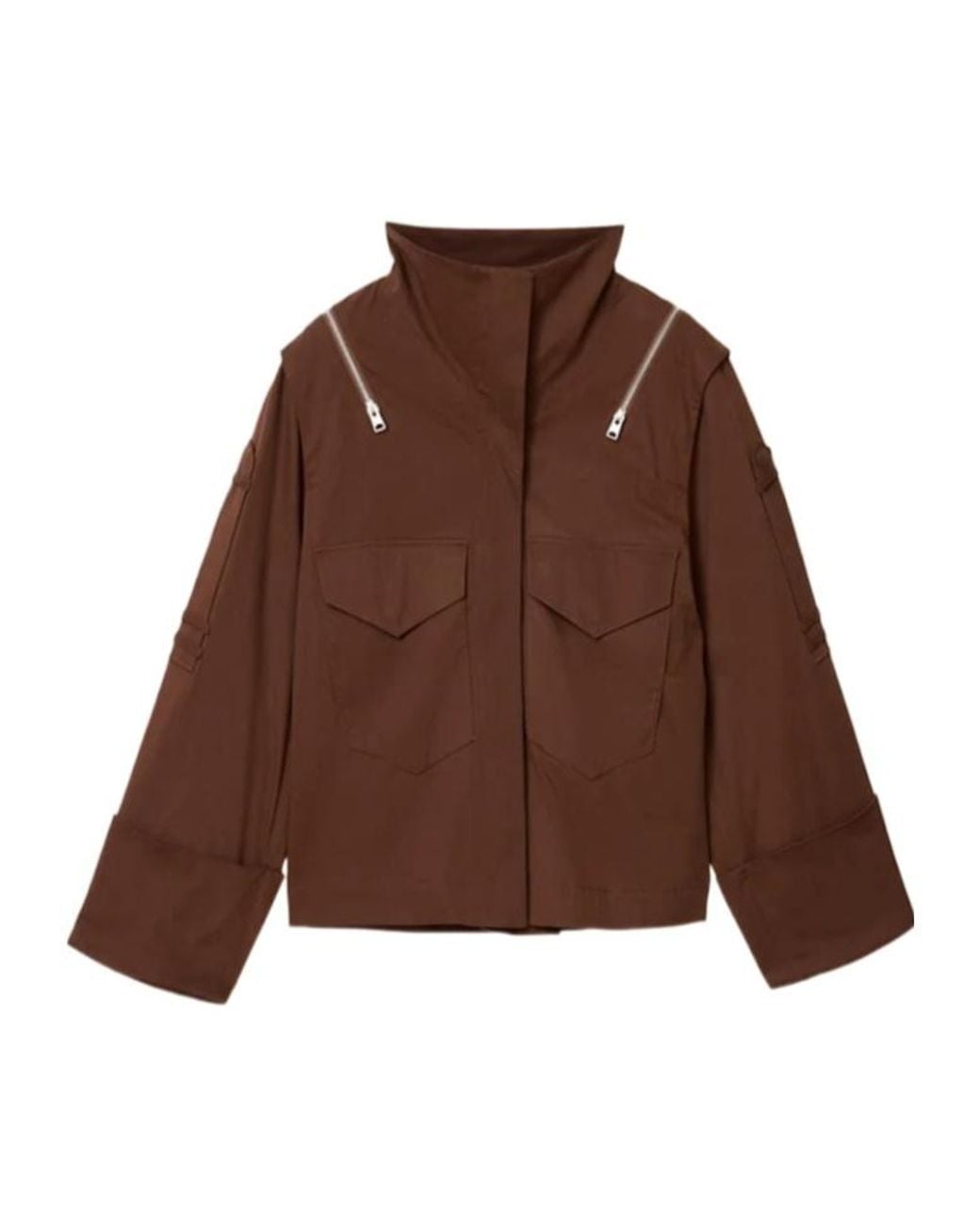 AllSaints Brown Leighton Zip-Detail High-Neck Jacket