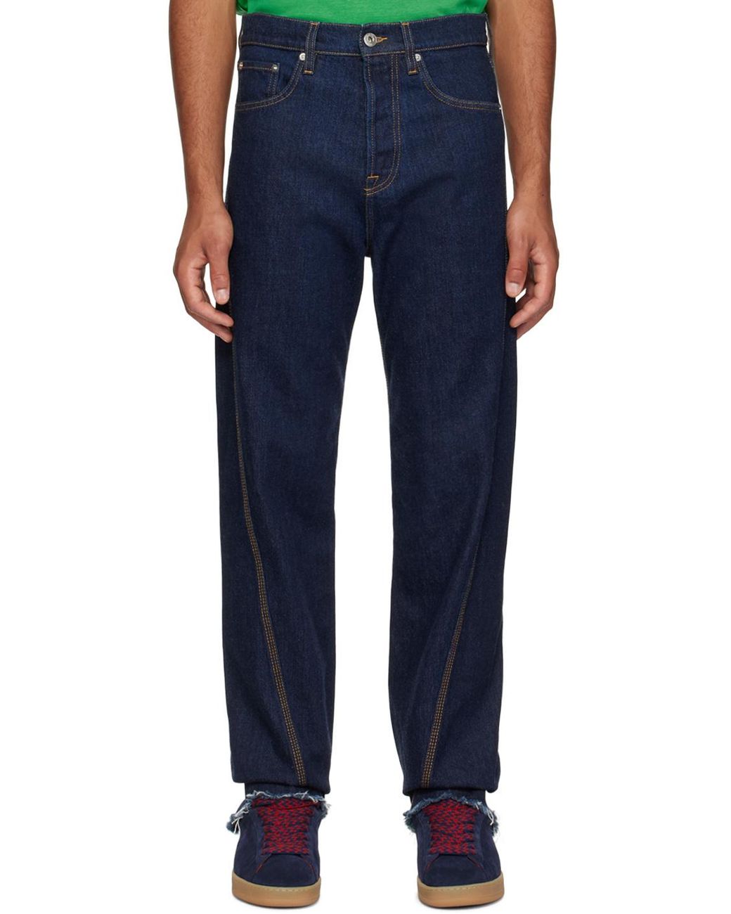 Lanvin Blue Logo Patch Mid-Rise Jeans for men