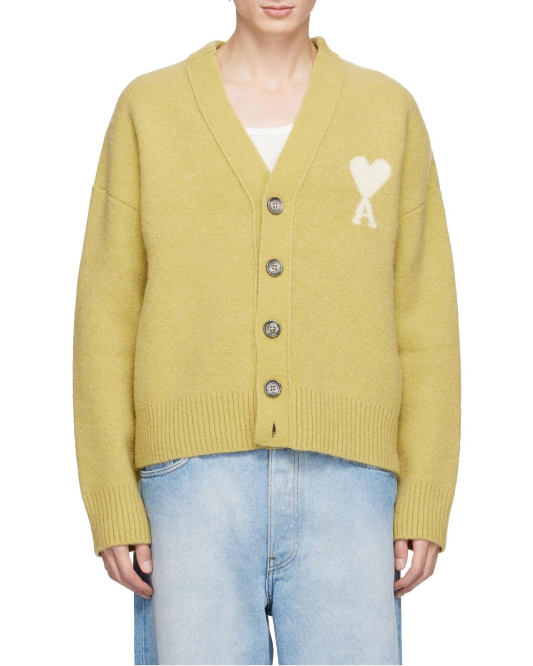 AMI Yellow Ami De Coeur Knitted Cardigan for men