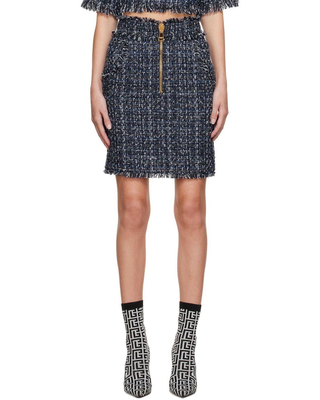 Balmain Blue Denim Tweed Mini Skirt