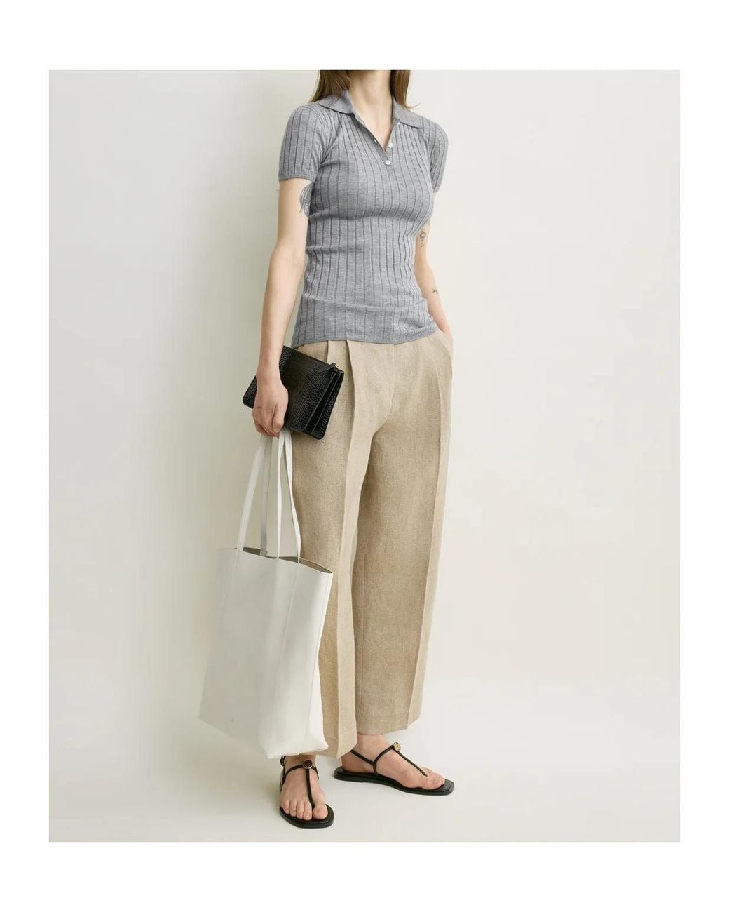 Totême Gray Totême Button Detailed Ribbed-Knit Polo Shirt