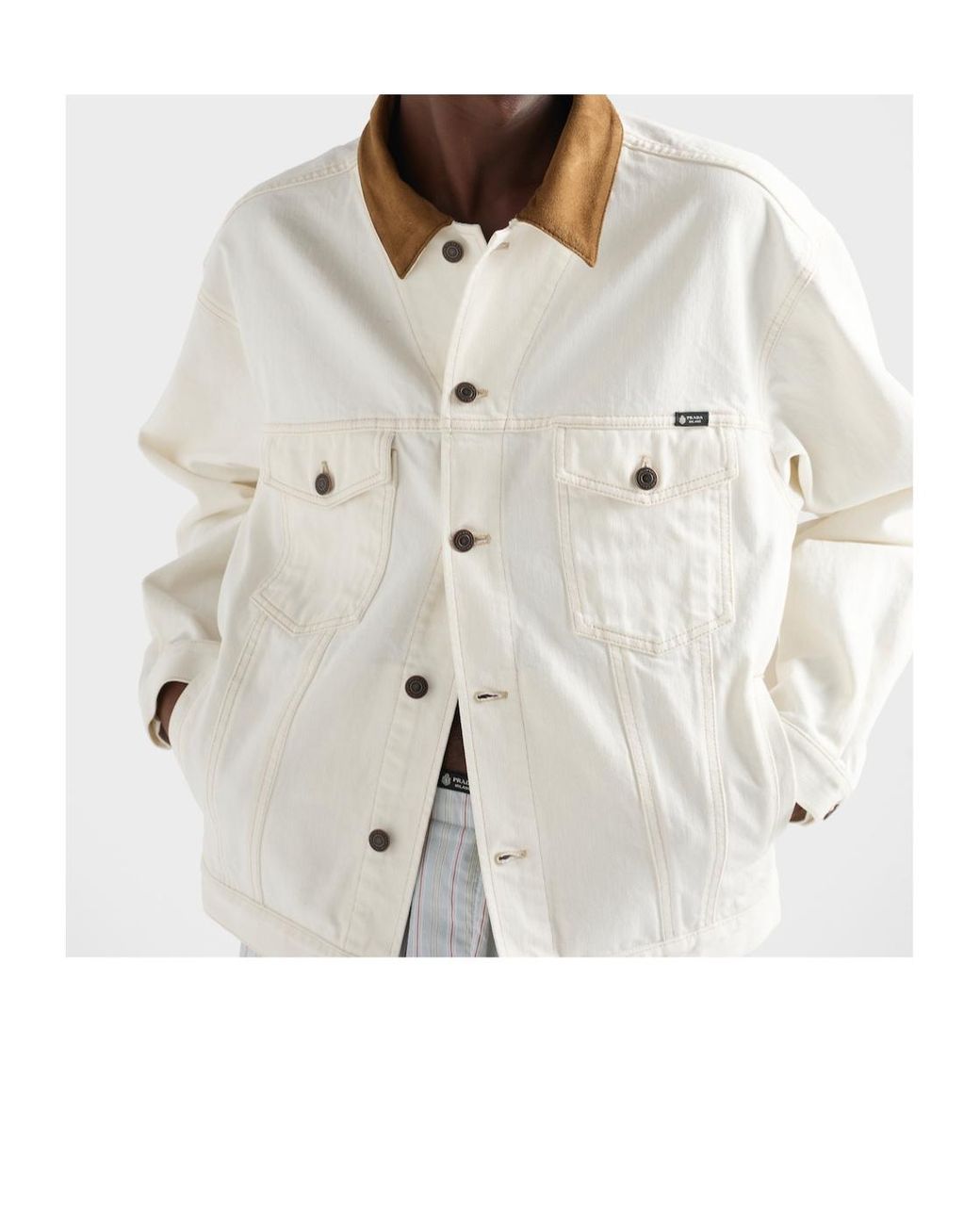 Prada White Button-Up Denim Jacket for men