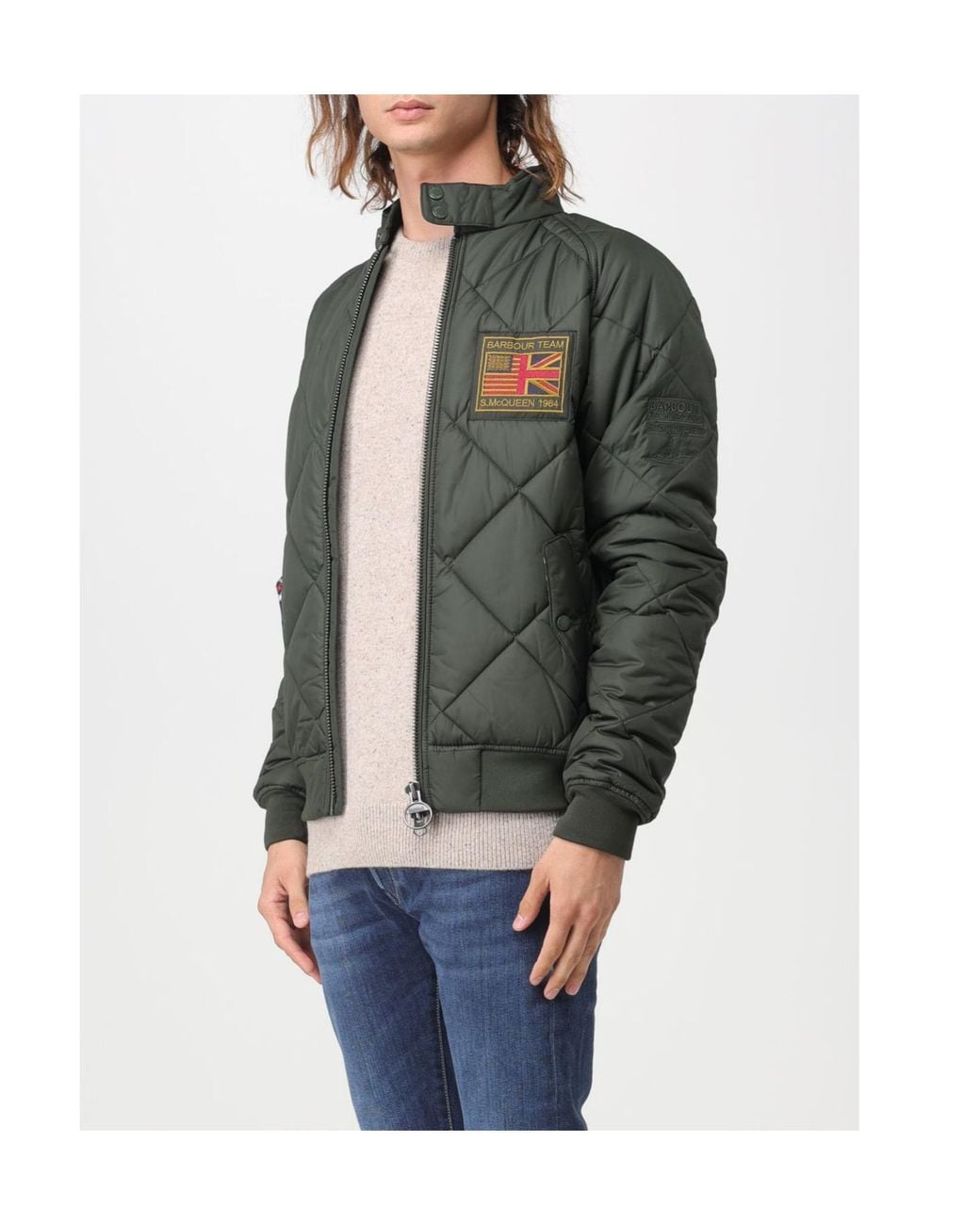 Barbour Gray Logo Patch Zip-Up Padded Jacket for men