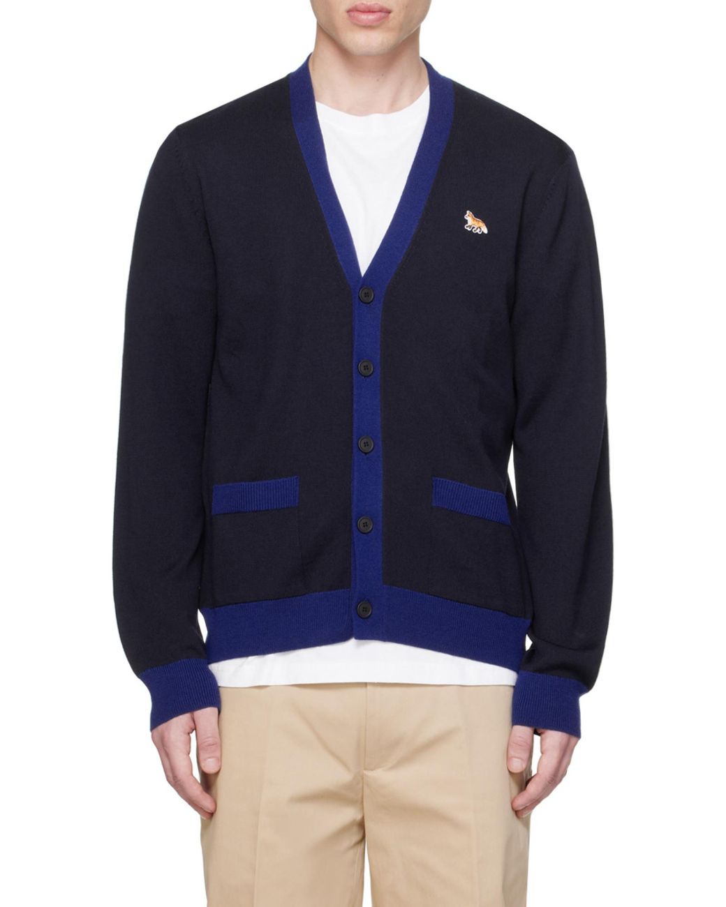 Maison Kitsuné Blue Maison Kitsuné Baby Fox-Patch Button-Up Cardigan for men