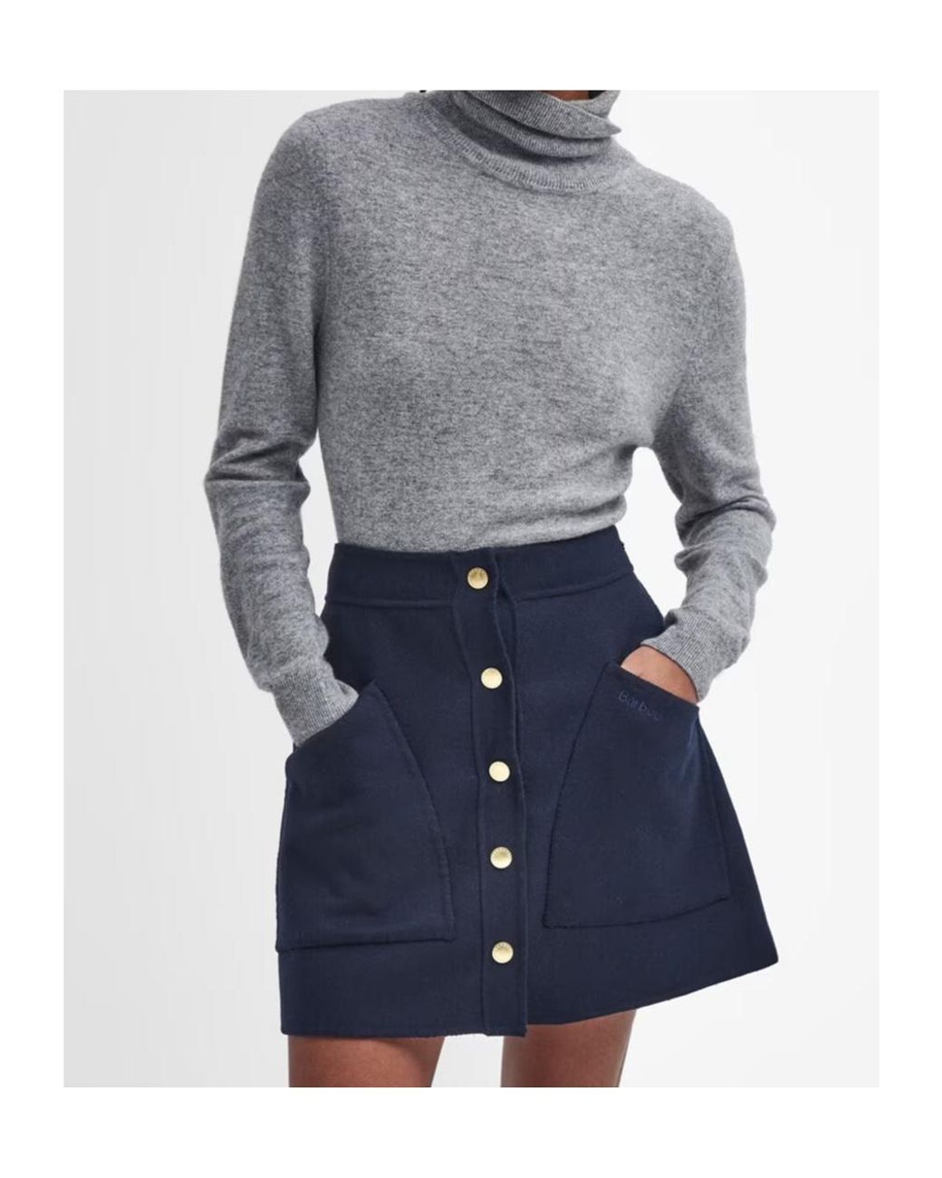 Barbour Gray Pendle Roll-Neck Jumper