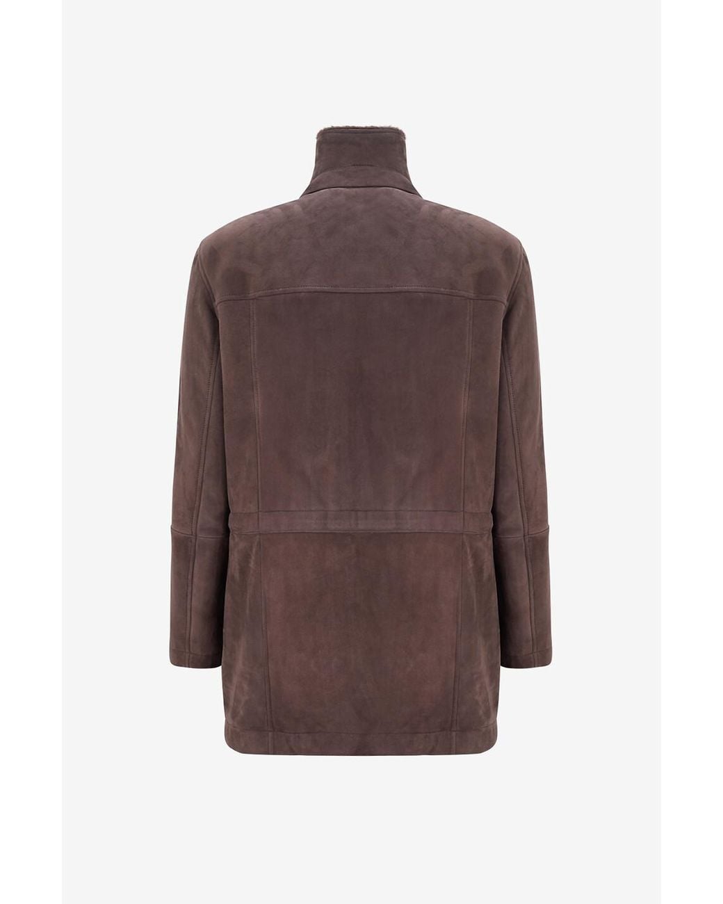Brunello Cucinelli Brown Straight Hem Shearling Coat for men