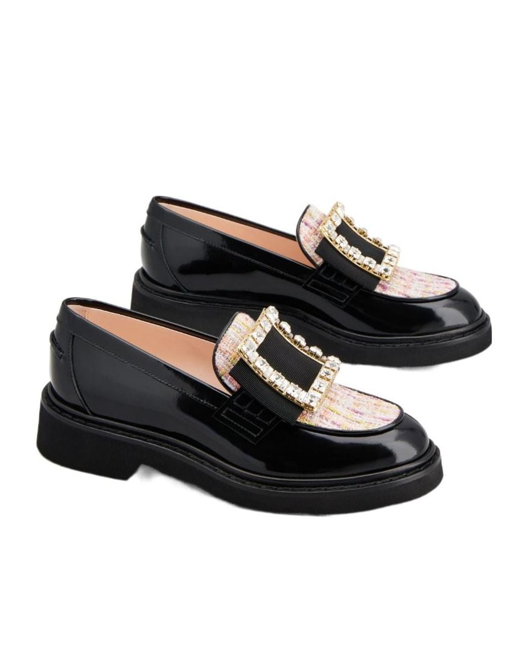 Roger Vivier Black Viv' Rangers Strass Buckle Loafers