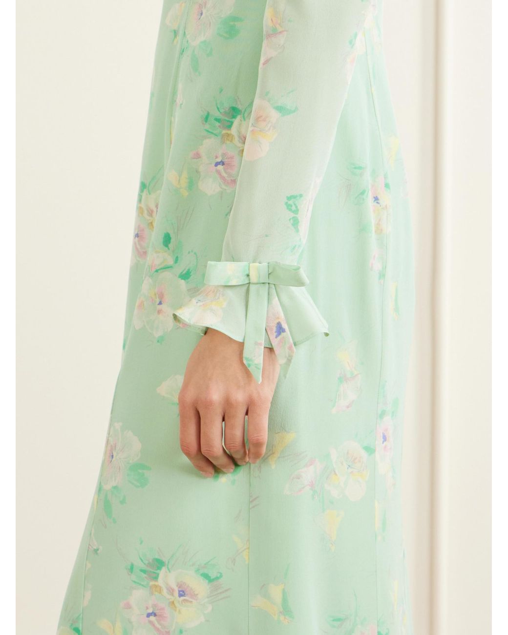 Alessandra Rich Green Floral-Print Silk Midi Dress