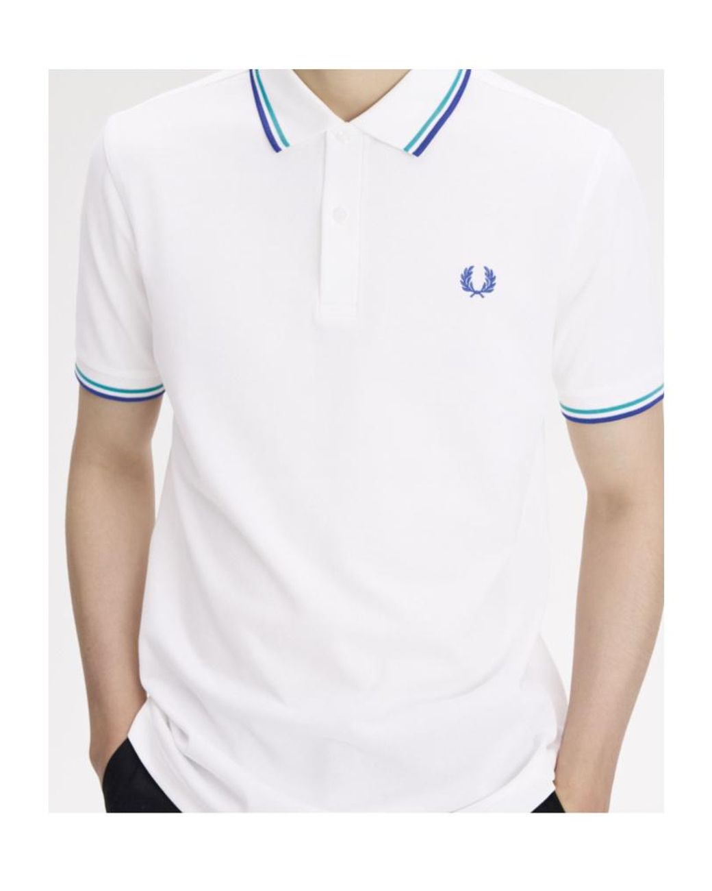 Fred Perry White Logo Embroidered Buttoned Polo Shirt for men