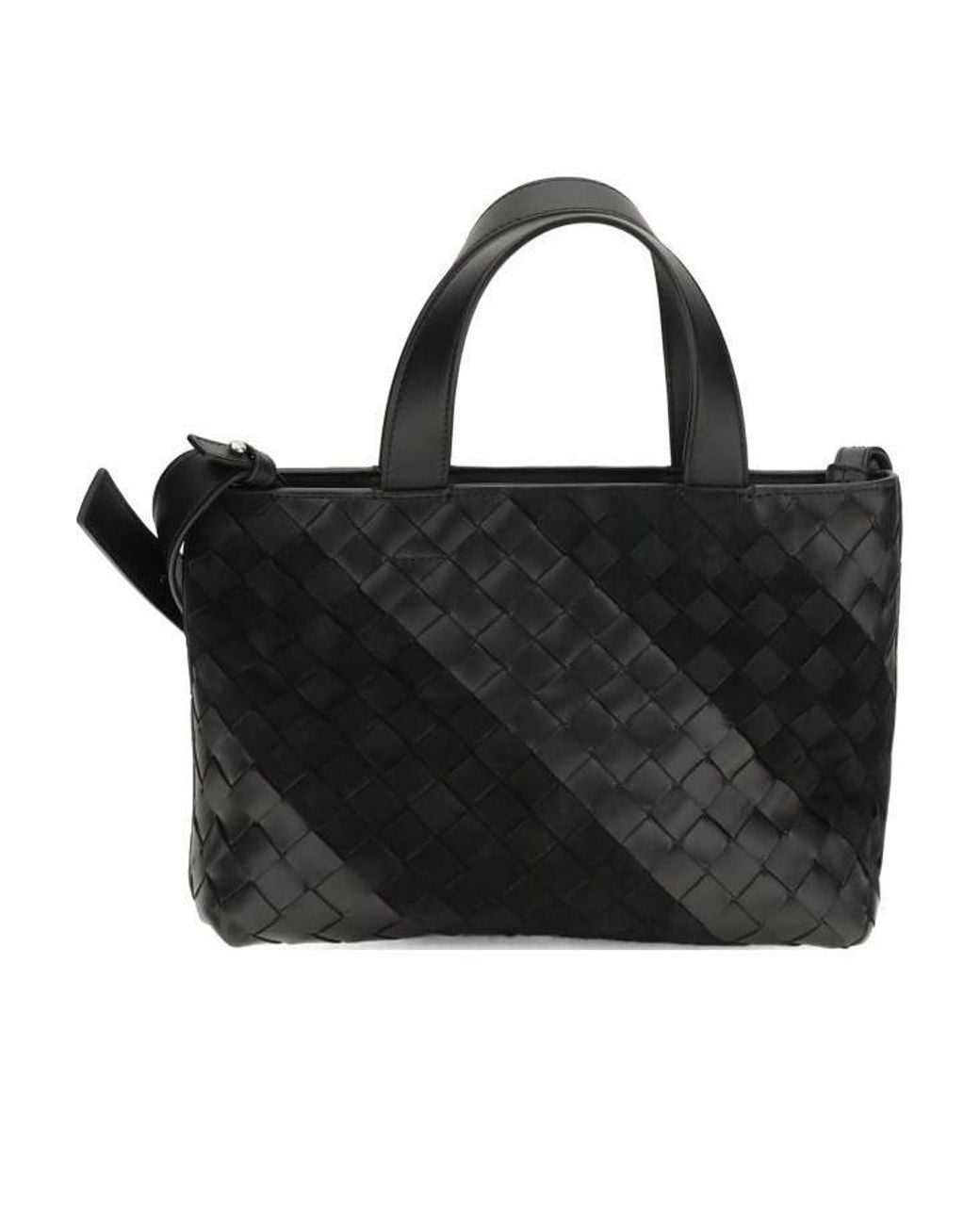 Bottega Veneta Black Intrecciato Striped Handbag for men