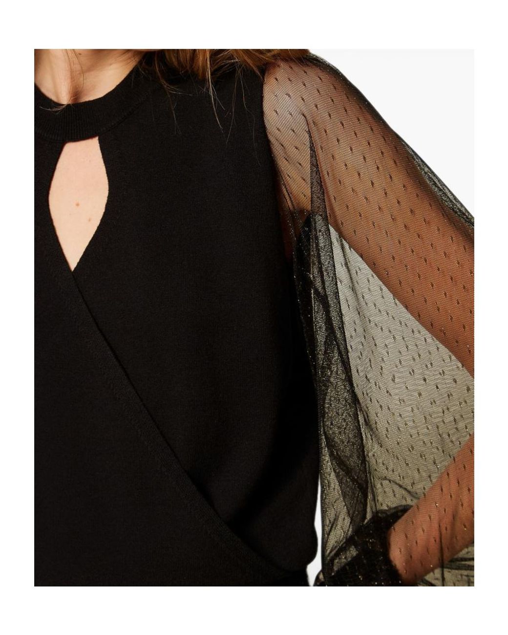 Twinset Black Jumper With Plumetis Tulle Sleeves
