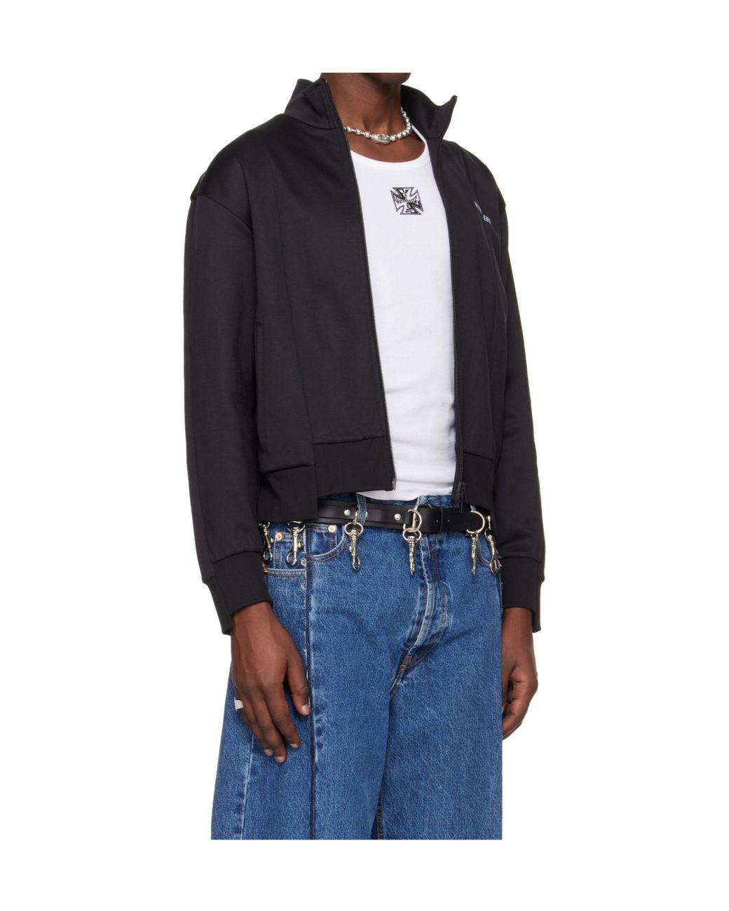 Vetements Blue Patchwork Sports Zipper Hoodie for men