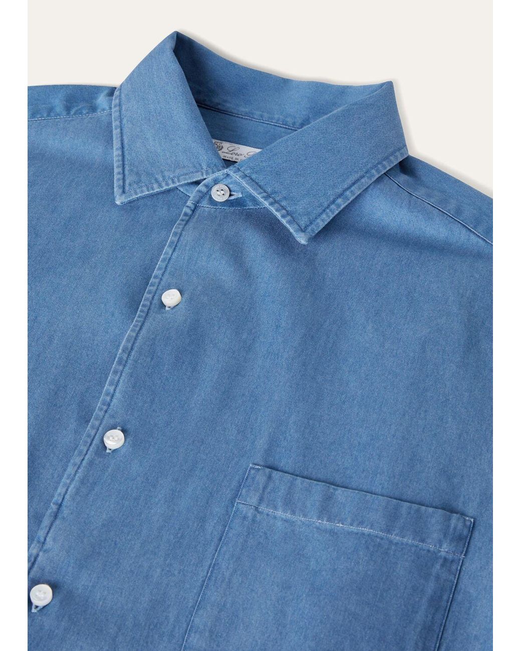 Loro Piana Blue Chest Pocket Long-Sleeved Shirt for men