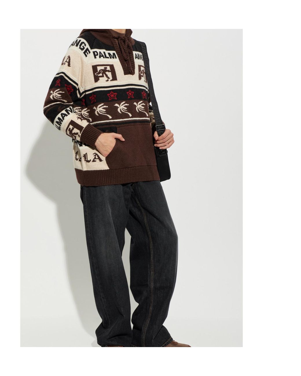 Palm Angels Black Palm Shadow Jacquard Wool-Blend Loose Knit Hoodie for men
