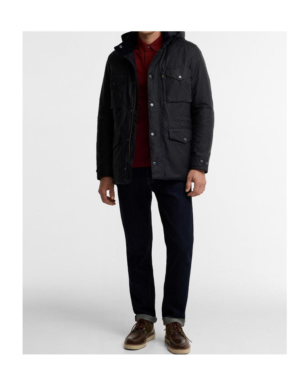 Barbour Black Waxed Cotton Hooded Field Jacket for men