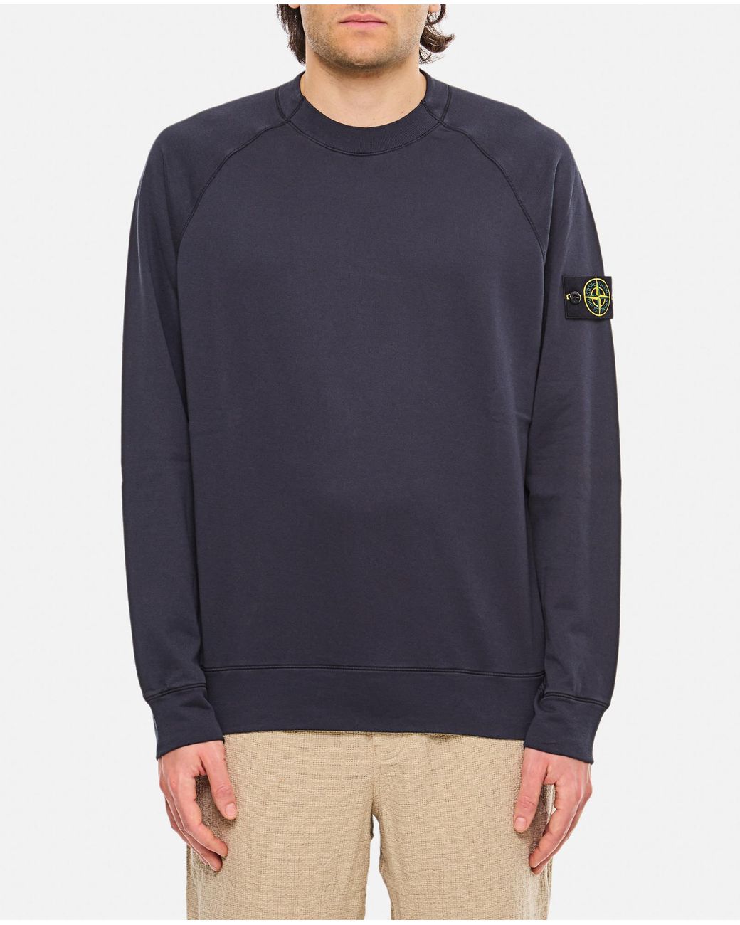 Stone Island Blue Compass Patch Crewneck Sweatshirt for men