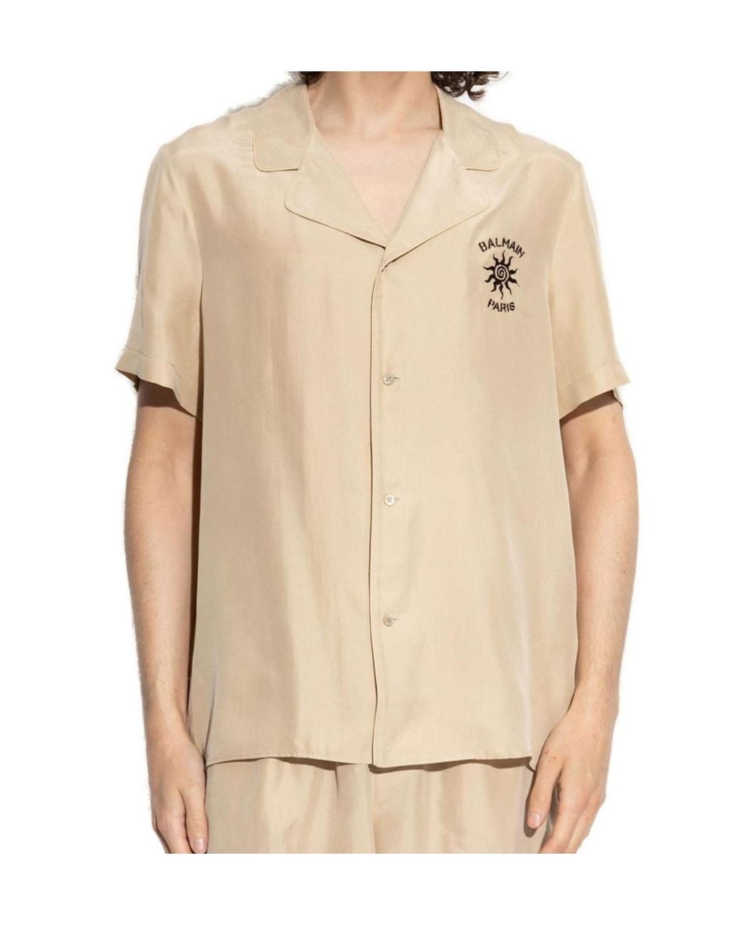 Balmain Natural Embroidered Camp-Collar Shirt for men