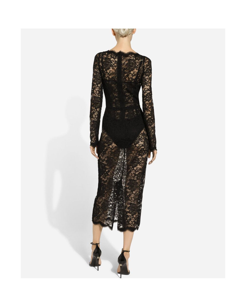 Dolce & Gabbana Black Semi-Sheer Lace Midi Dress