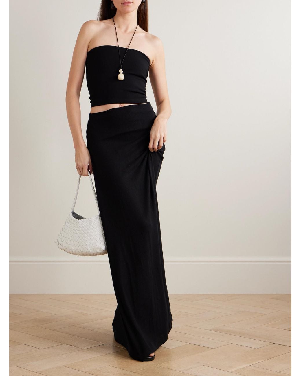 Leset Black Cropped Stretch-Ponte Top