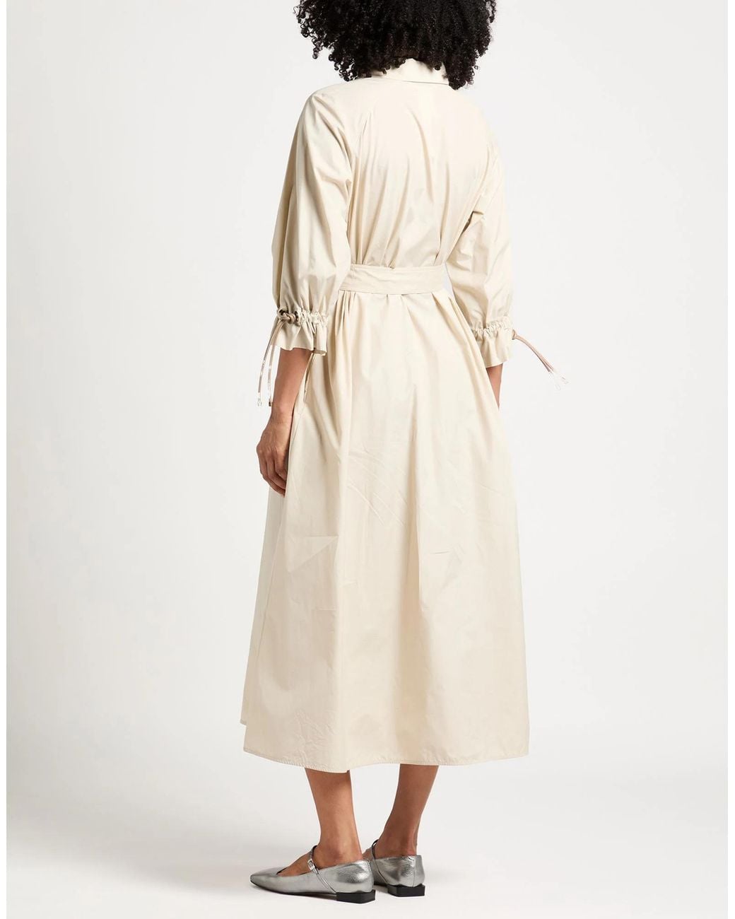 Max Mara Natural Solid Color Long-Sleeve Dress