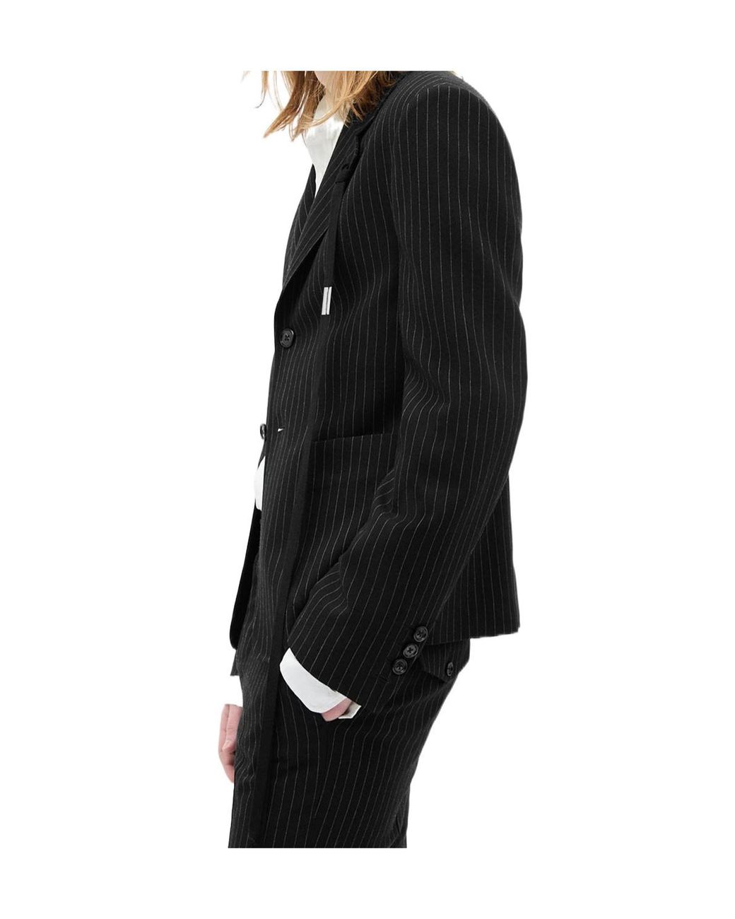 Ann Demeulemeester Black Rami Pinstripe-Pattern Blazer for men