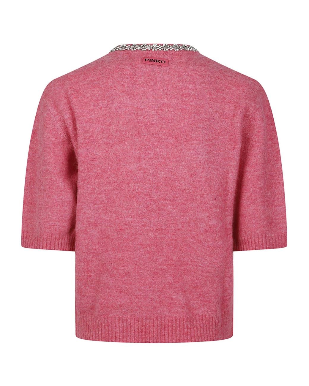 Pinko Pink Crystal-Embellished Short-Sleeve Sweater