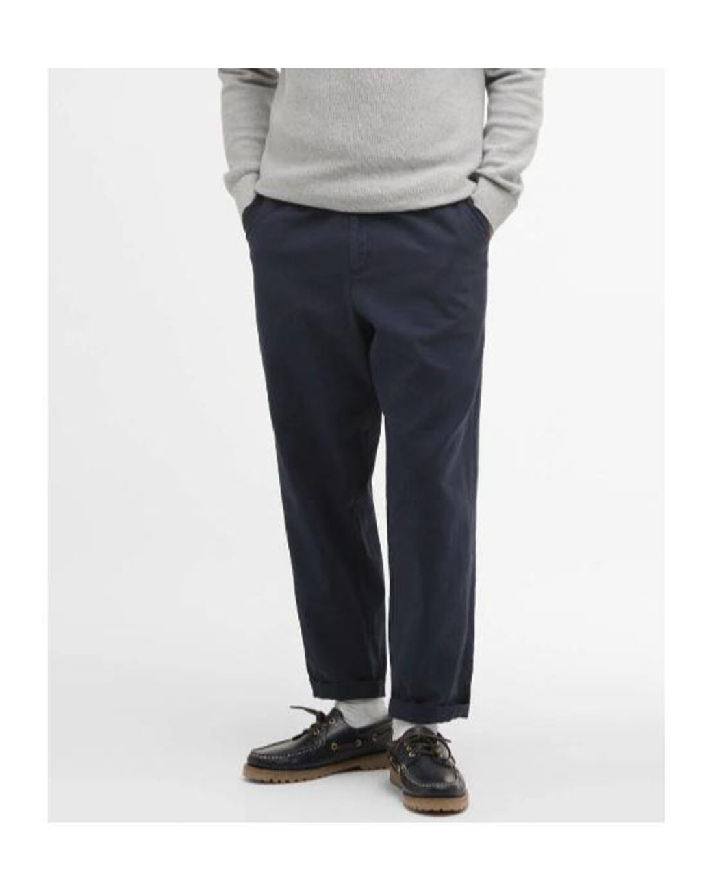 Barbour Blue Cotton Linen Relaxed Trouser for men