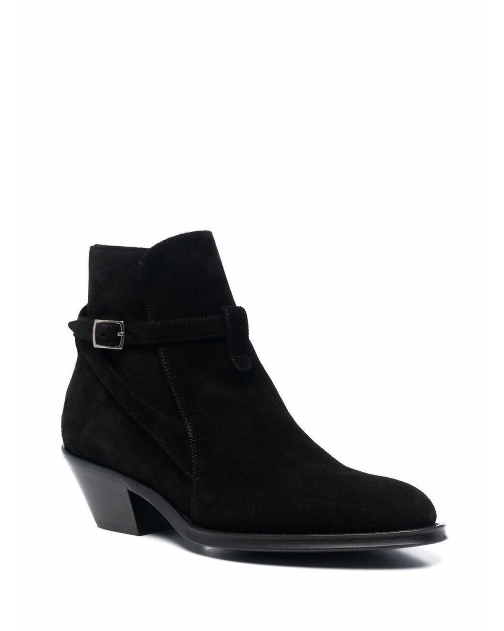 Saint Laurent Black Buckled Strap Ankle Boots