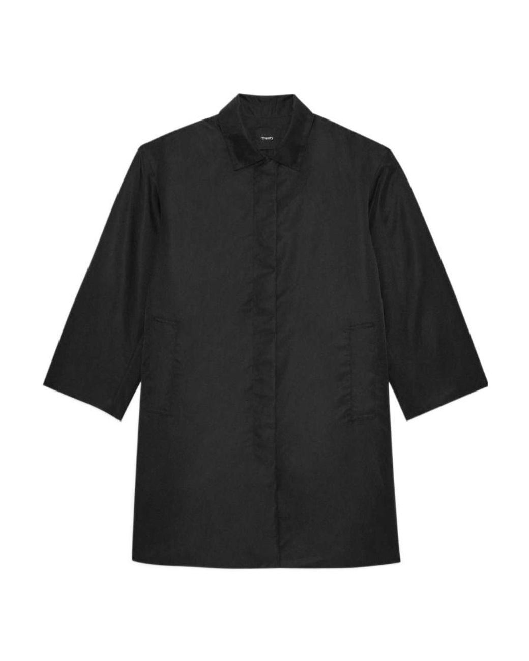 Theory Black Notched Lapel Long-Sleeve Coat