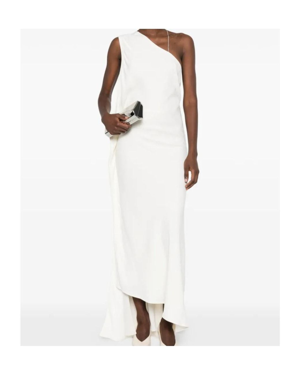 Victoria Beckham White One-Shoulder Chain-Detail Dress