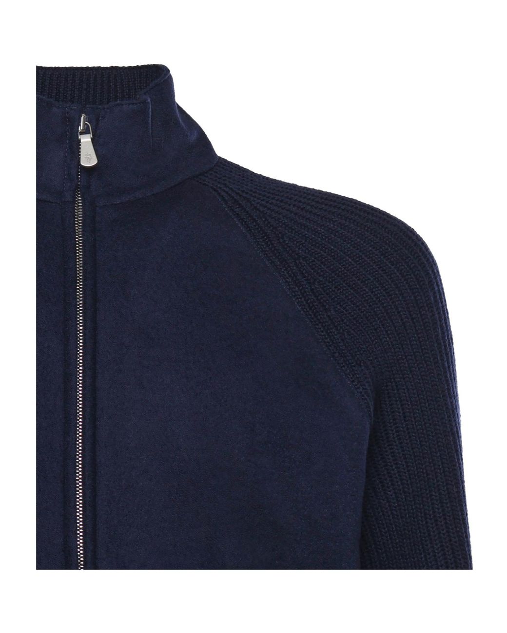 Eleventy Blue Ribbed-Panels Zip Jacket for men