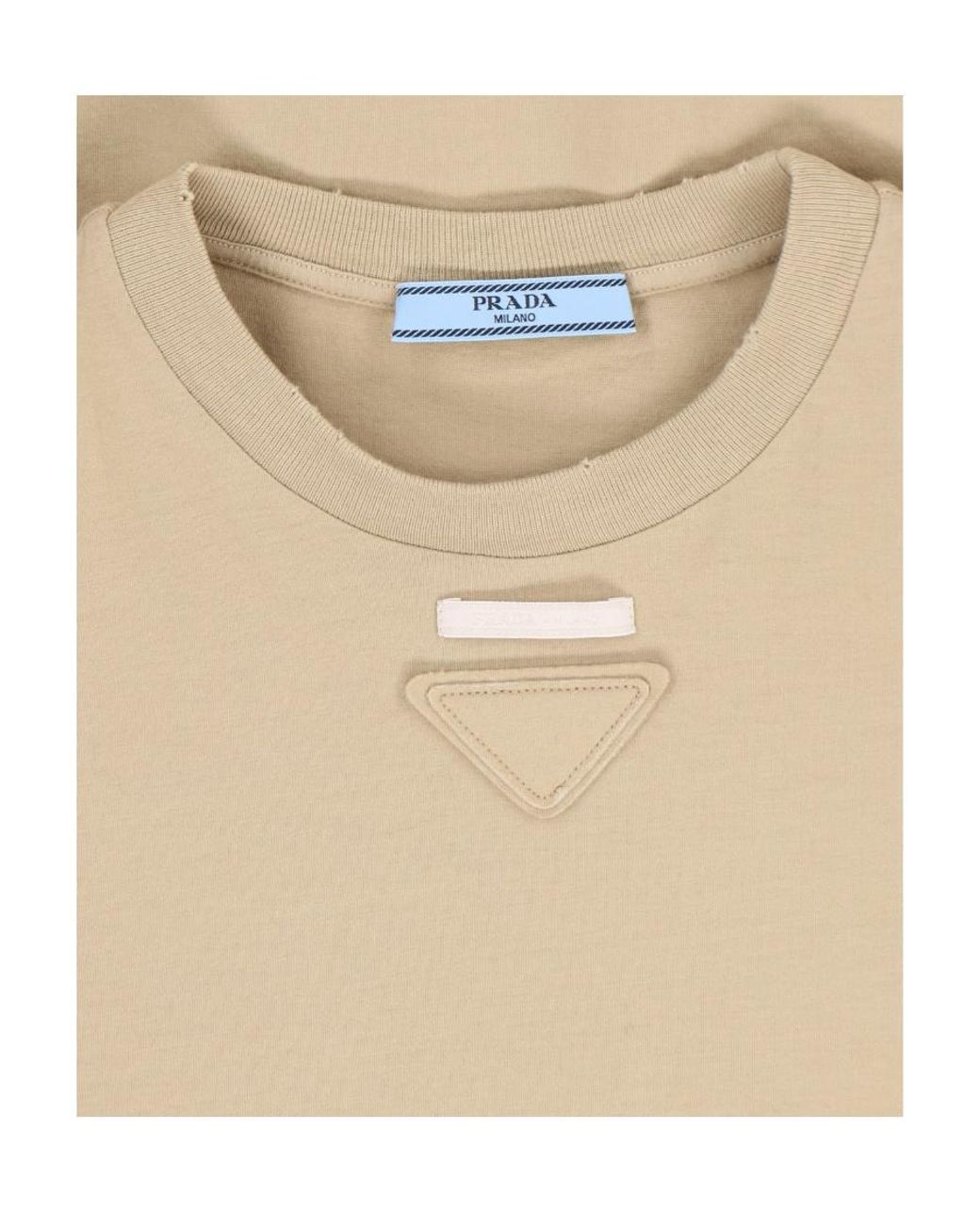 Prada Natural Logo Triangle Crewneck T-Shirt