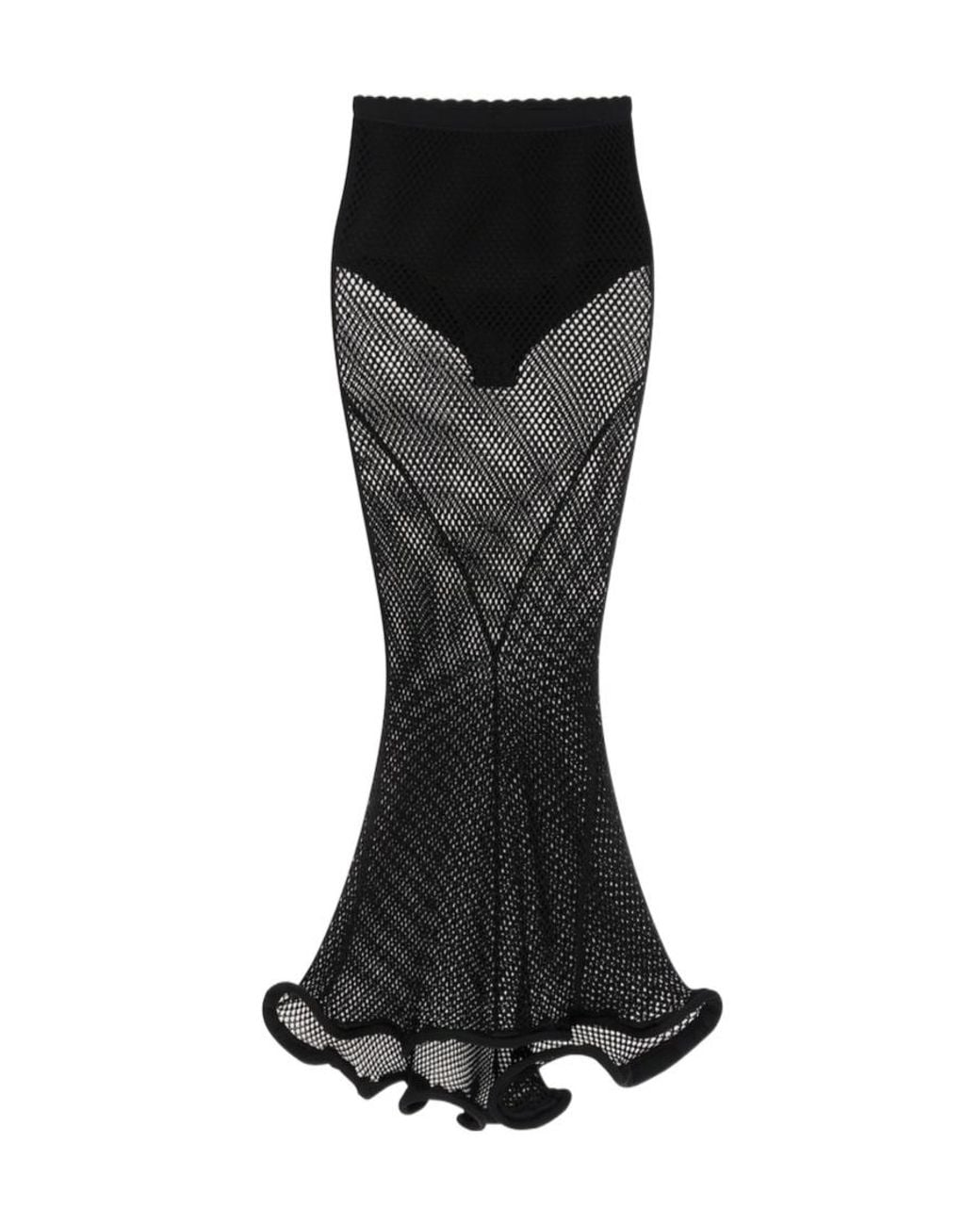 Givenchy Black Sheer Fishnet Flared Skirt