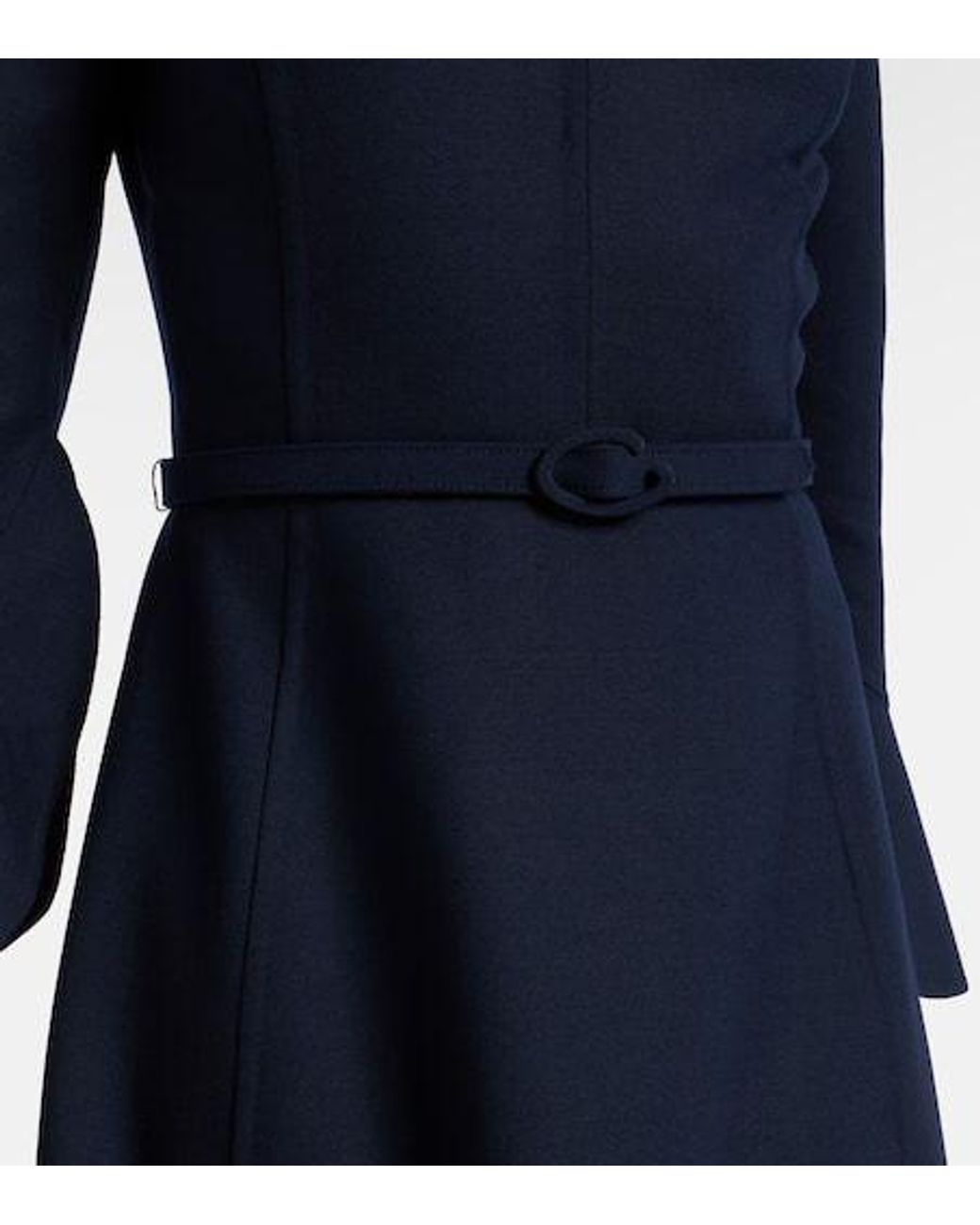 Oscar de la Renta Blue Belted Wool-Blend Midi Dress